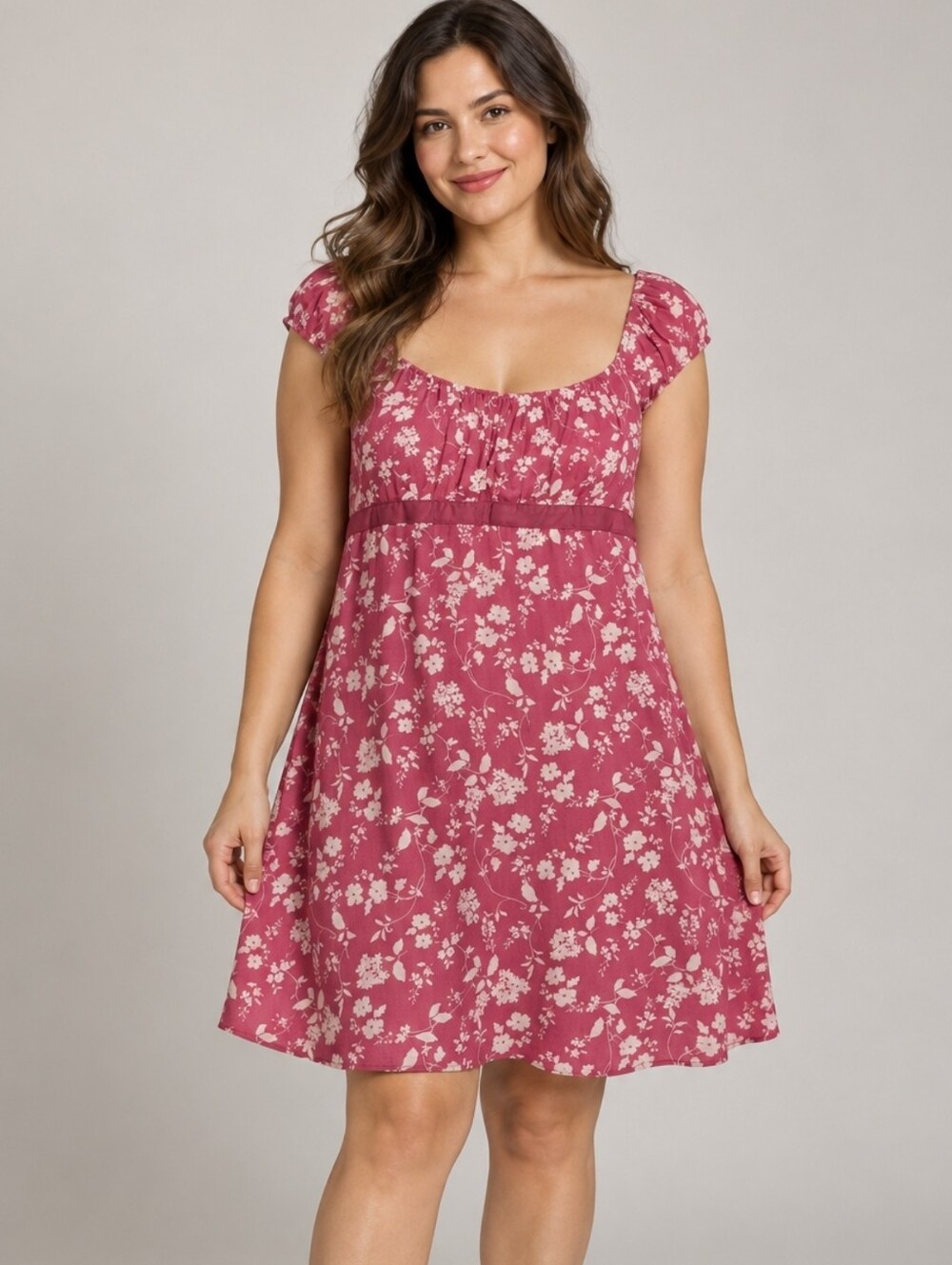 No Boundaries Raspberry Pink Floral Scoop-Neck Dress